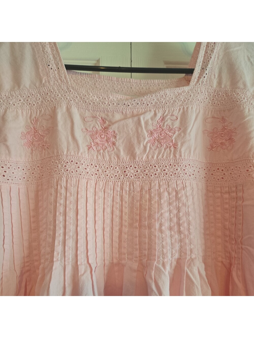 Vtg The 1 For U Nightgown Eyelit Floral Pink Embroidered Prairie Cottage Core